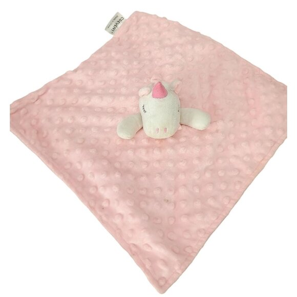 Crevent Soft Pink Unicorn Baby Security Blanket‎ Lovey Plush Head Dotted Texture - Picture 2 of 9